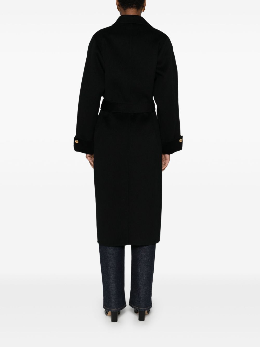 Elisabetta Franchi Double-Breasted Belted Wool Coat Black