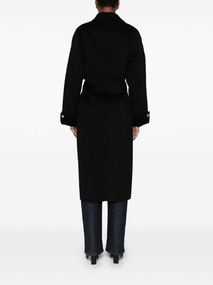 Elisabetta Franchi Double-Breasted Belted Wool Coat Black