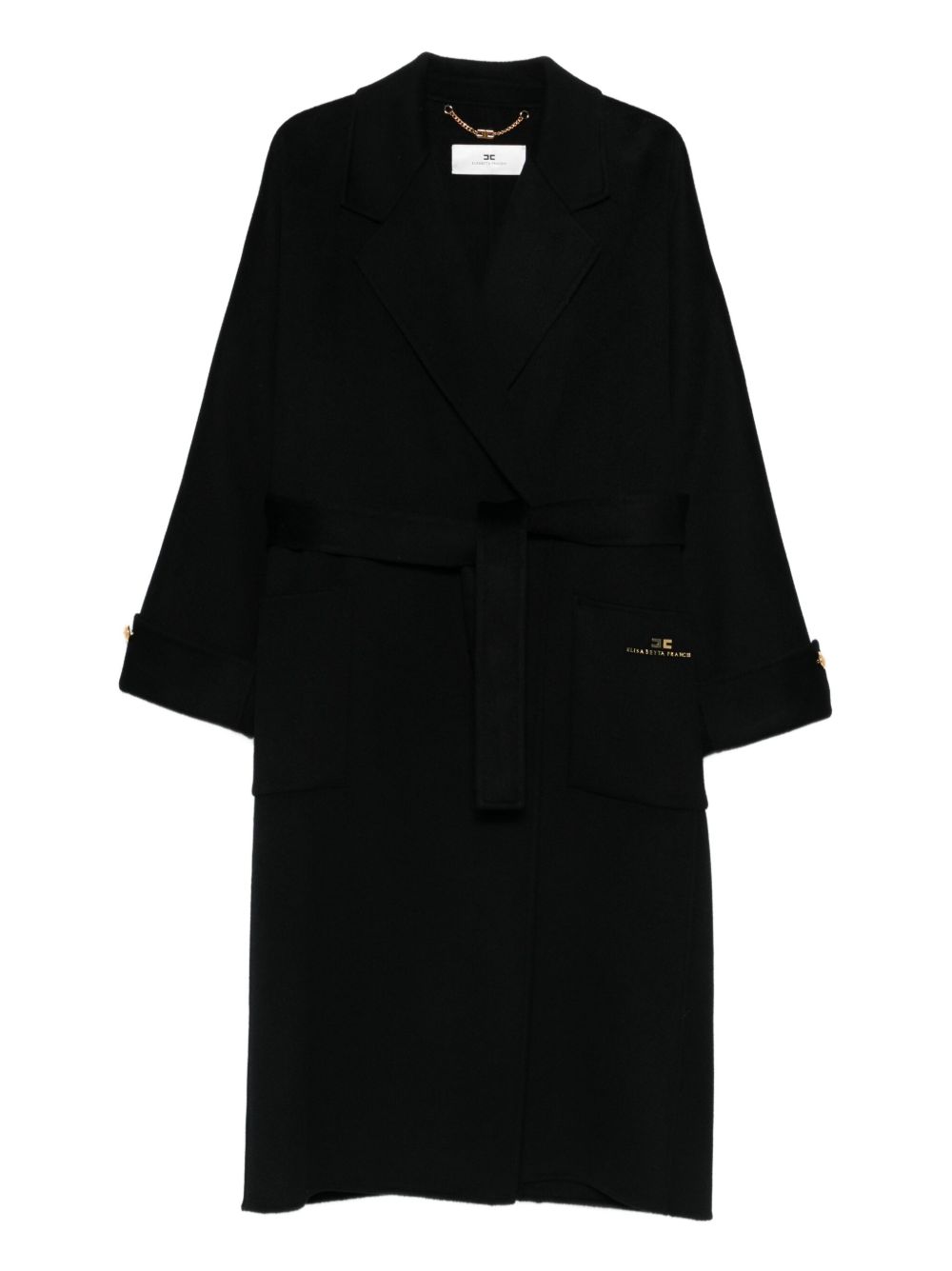 Elisabetta Franchi Double-Breasted Belted Wool Coat Black