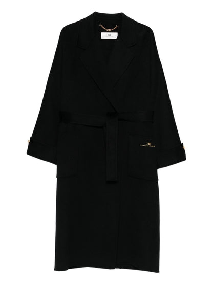 Elisabetta Franchi Double-Breasted Belted Wool Coat Black