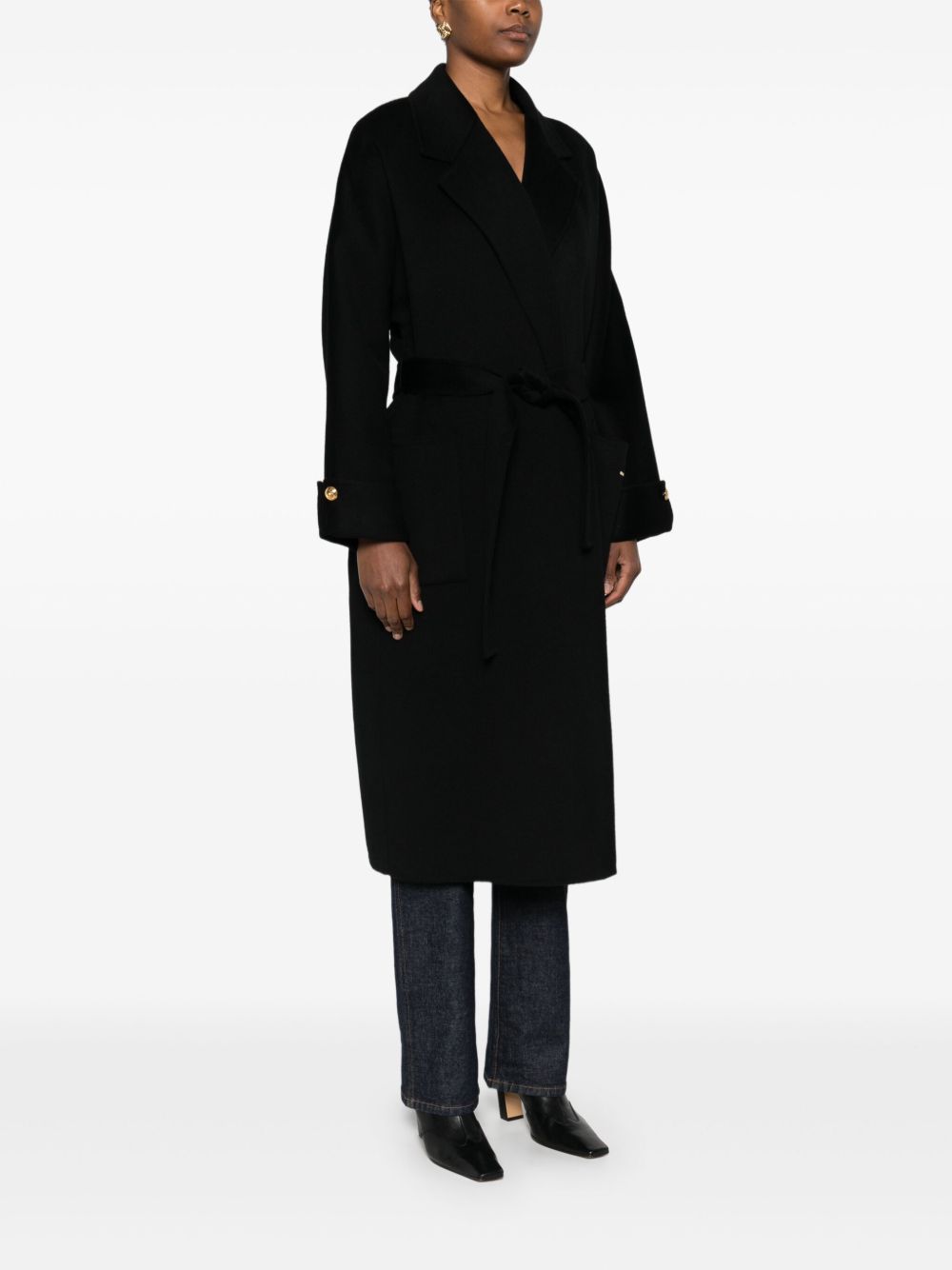 Elisabetta Franchi Double-Breasted Belted Wool Coat Black