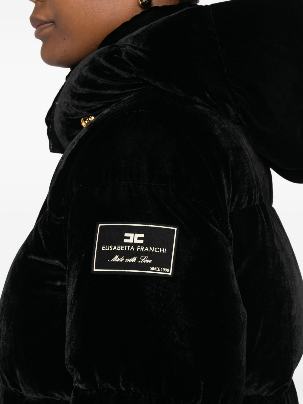 Elisabetta Franchi Cropped Velvet Quilted Down Jacket Black