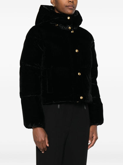 Elisabetta Franchi Cropped Velvet Quilted Down Jacket Black