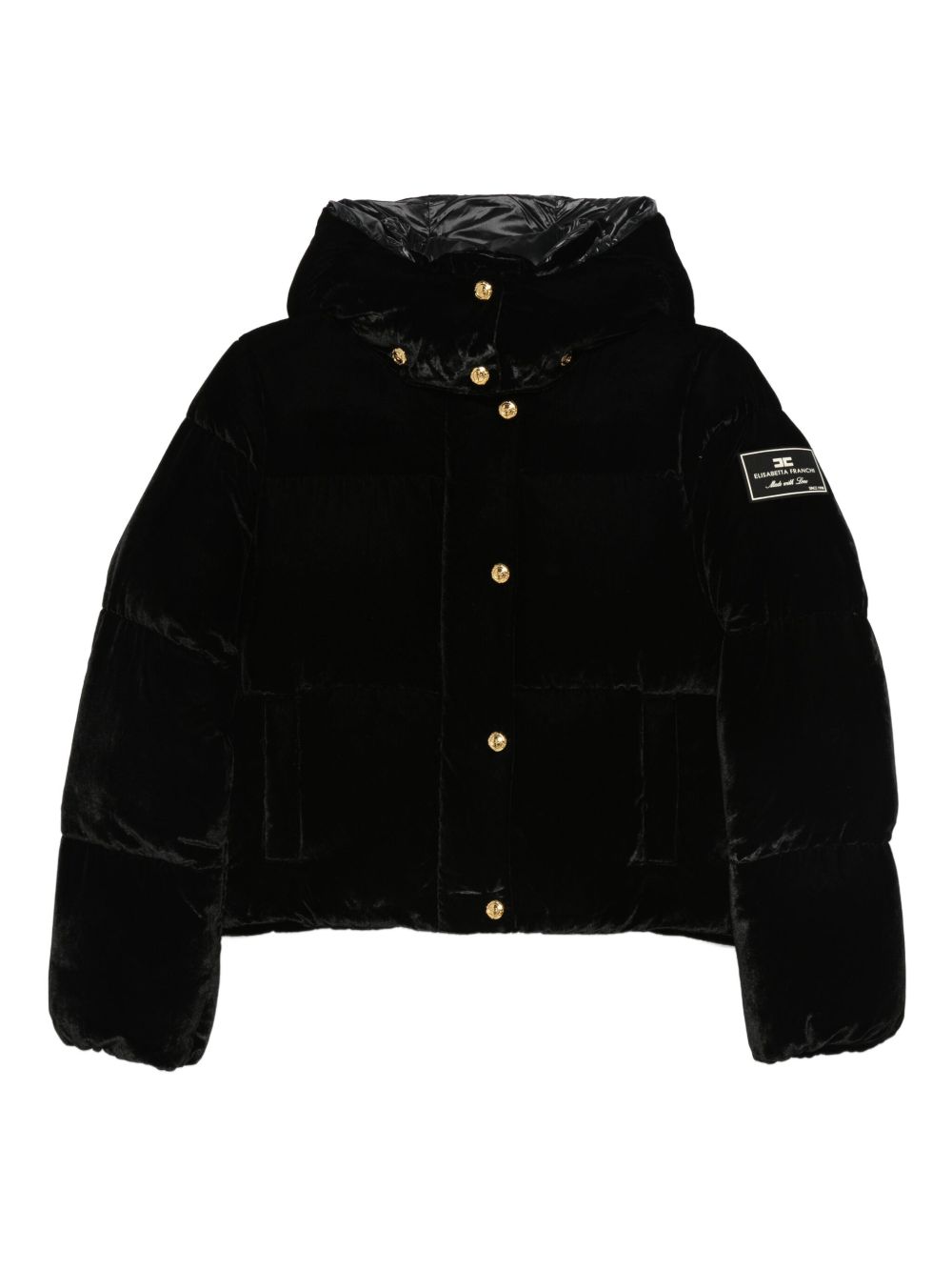 Elisabetta Franchi Cropped Velvet Quilted Down Jacket Black