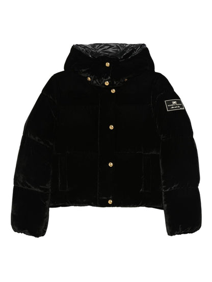 Elisabetta Franchi Cropped Velvet Quilted Down Jacket Black