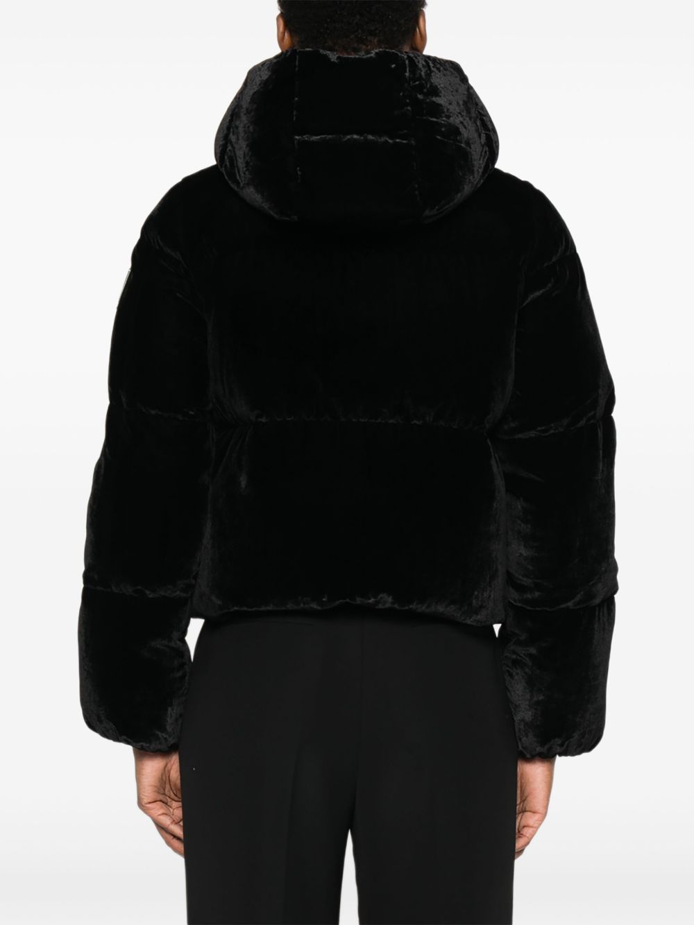 Elisabetta Franchi Cropped Velvet Quilted Down Jacket Black