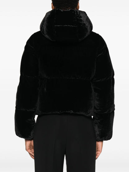Elisabetta Franchi Cropped Velvet Quilted Down Jacket Black