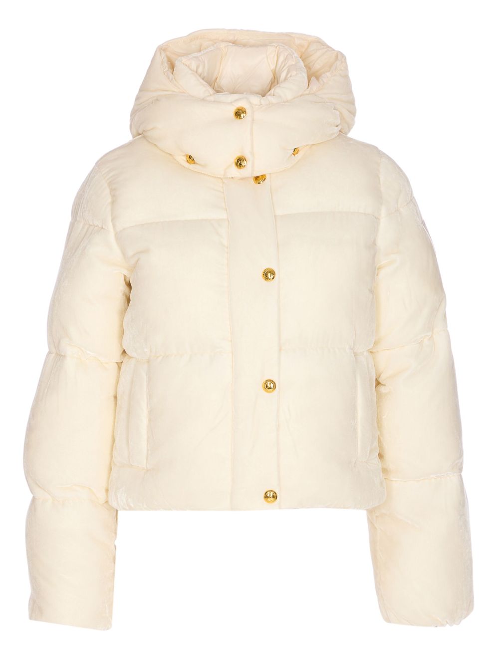 Elisabetta Franchi Cropped Quilted Velvet Down Jacket White
