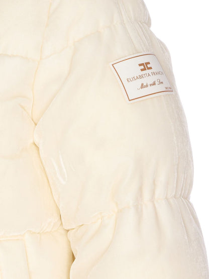 Elisabetta Franchi Cropped Quilted Velvet Down Jacket White