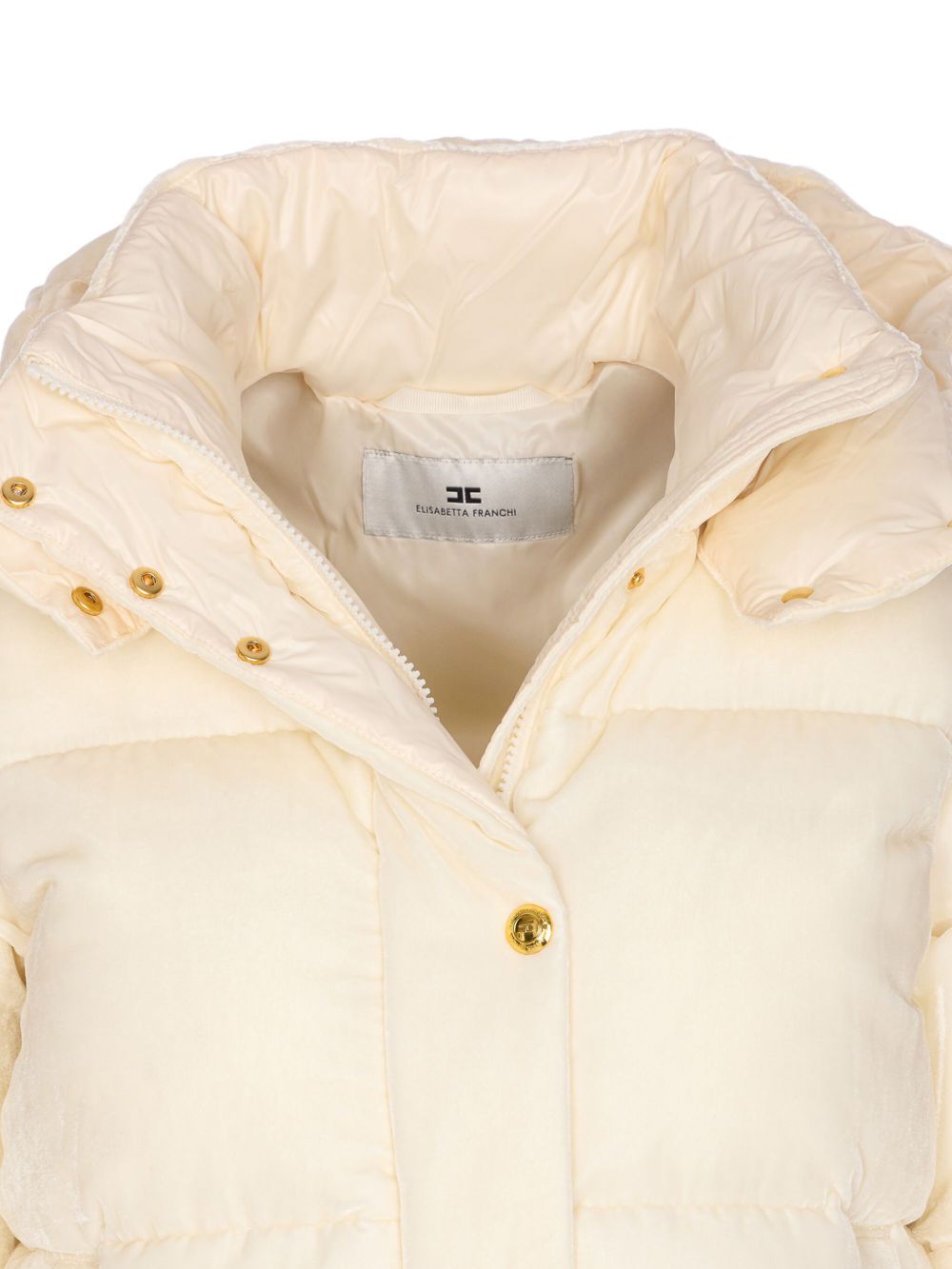 Elisabetta Franchi Cropped Quilted Velvet Down Jacket White