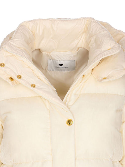 Elisabetta Franchi Cropped Quilted Velvet Down Jacket White