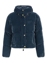Elisabetta Franchi Cropped Velvet-Effect Quilted Down Jacket Blue