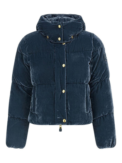 Elisabetta Franchi Cropped Velvet-Effect Quilted Down Jacket Blue