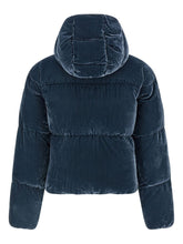 Elisabetta Franchi Cropped Velvet-Effect Quilted Down Jacket Blue