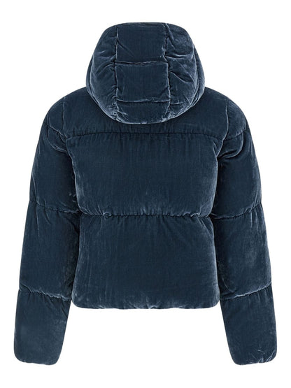 Elisabetta Franchi Cropped Velvet-Effect Quilted Down Jacket Blue