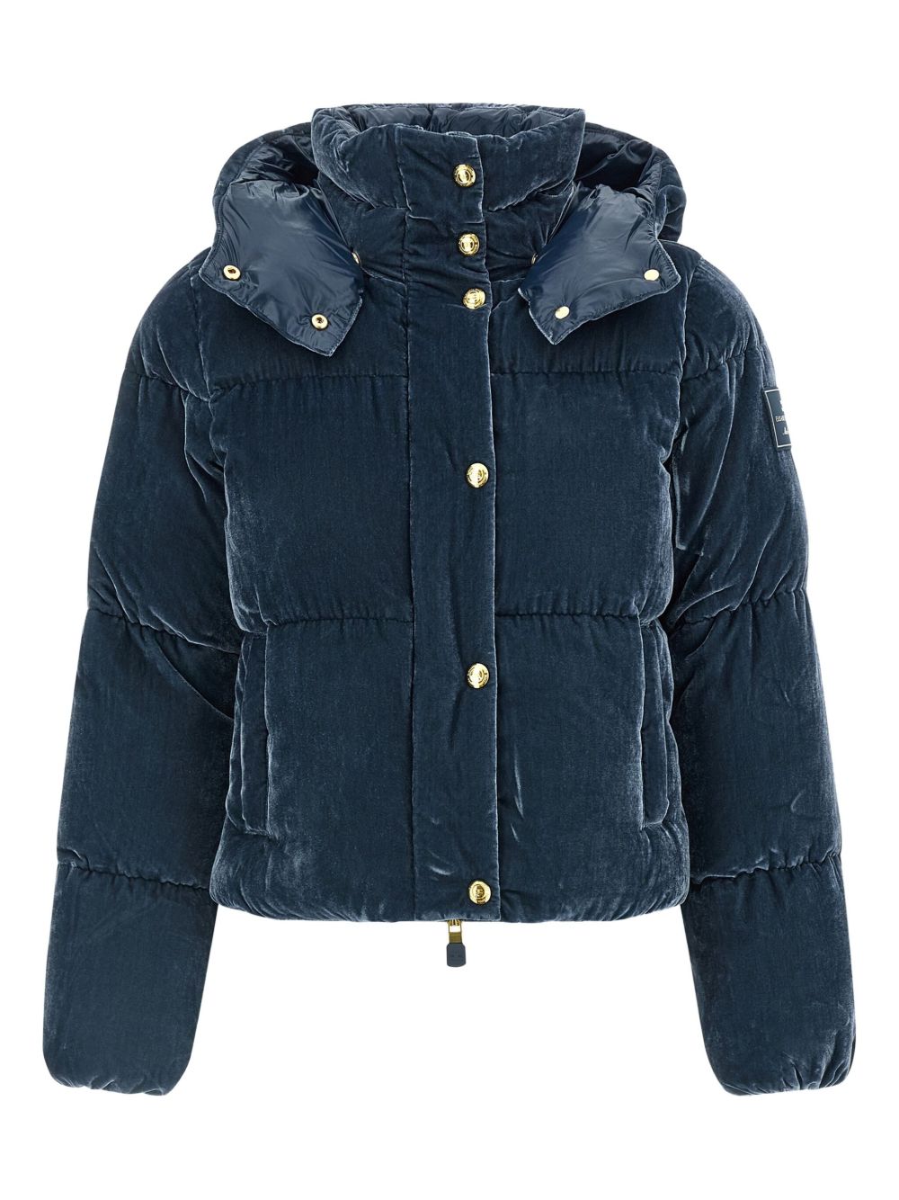 Elisabetta Franchi Cropped Velvet-Effect Quilted Down Jacket Blue