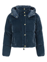 Elisabetta Franchi Cropped Velvet-Effect Quilted Down Jacket Blue