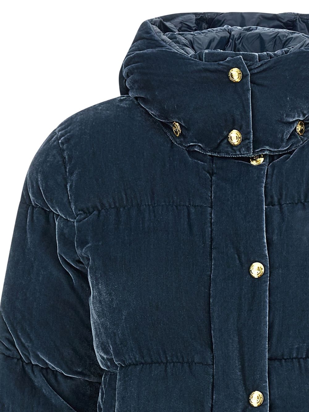 Elisabetta Franchi Cropped Velvet-Effect Quilted Down Jacket Blue