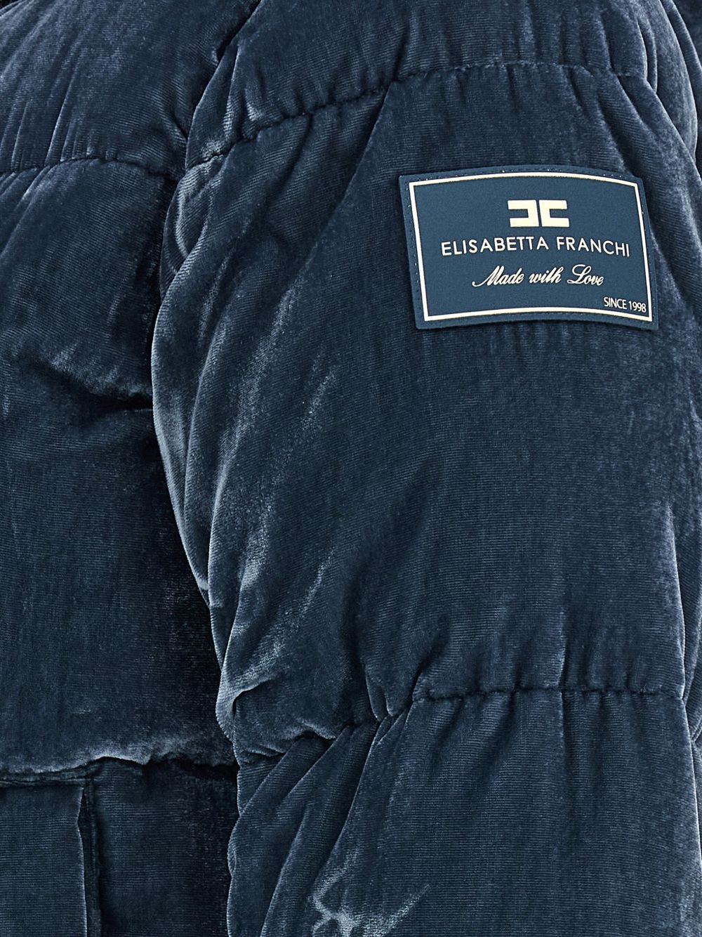 Elisabetta Franchi Cropped Velvet-Effect Quilted Down Jacket Blue