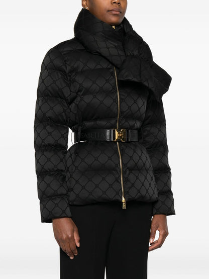 Elisabetta Franchi Quilted Short Down Jacket with Belt Black