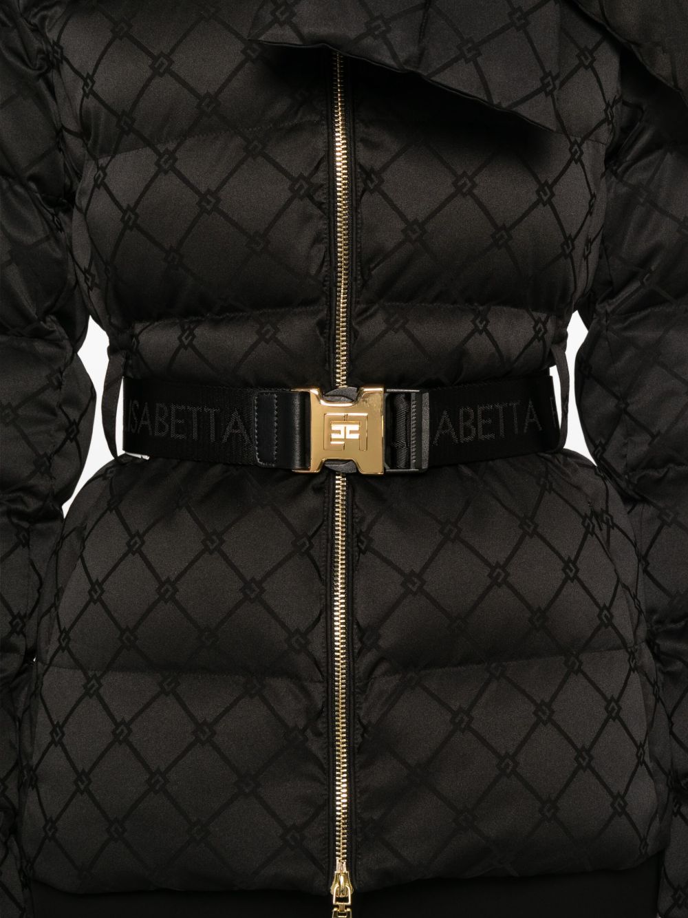 Elisabetta Franchi Quilted Short Down Jacket with Belt Black