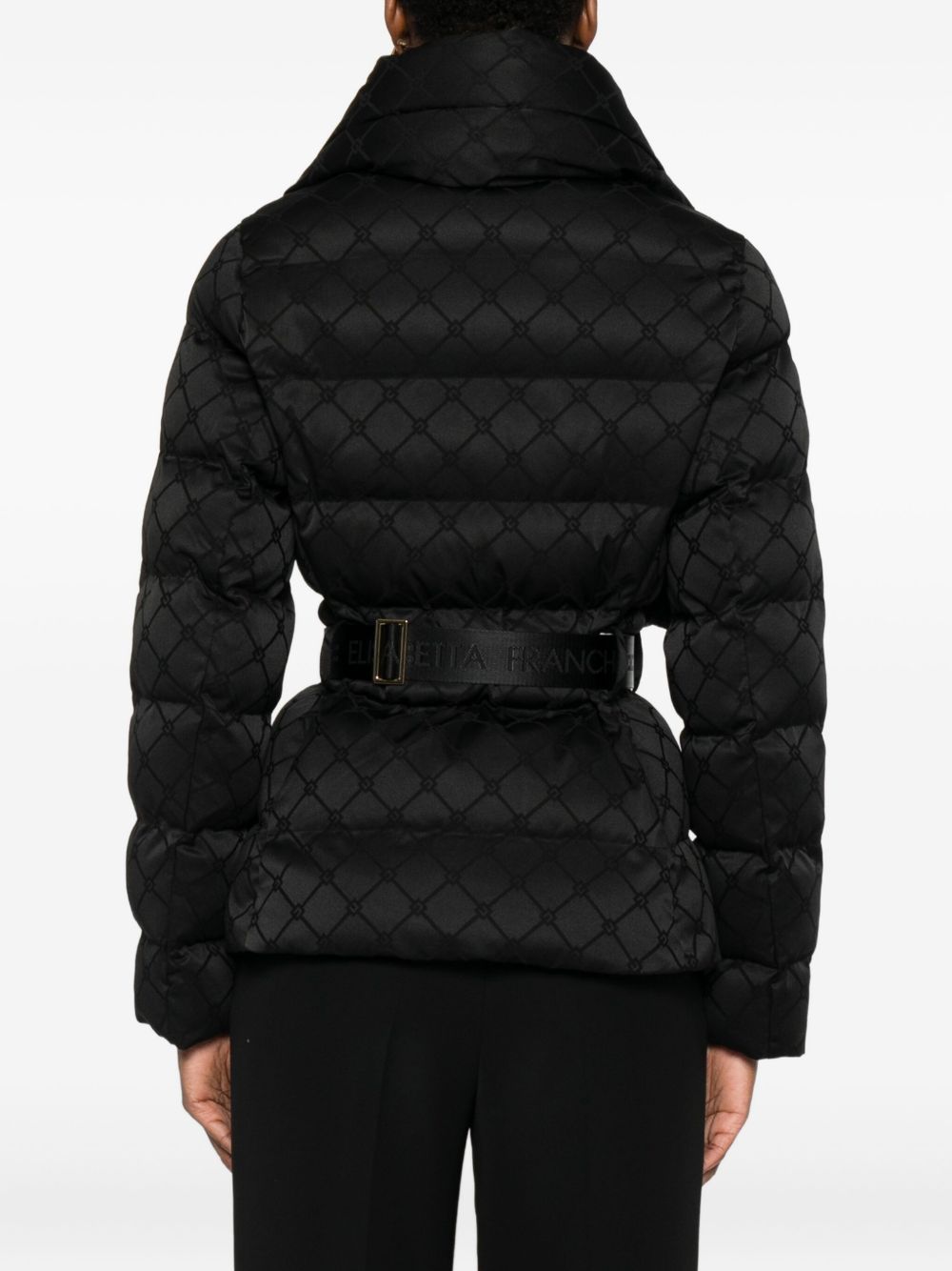 Elisabetta Franchi Quilted Short Down Jacket with Belt Black
