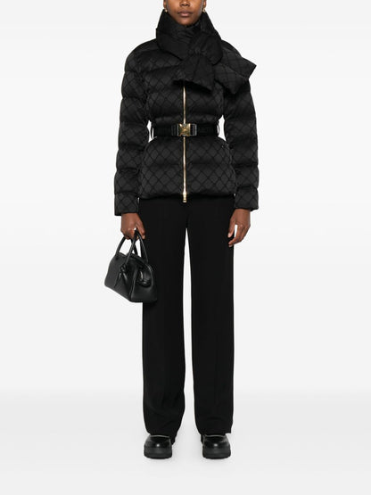 Elisabetta Franchi Quilted Short Down Jacket with Belt Black