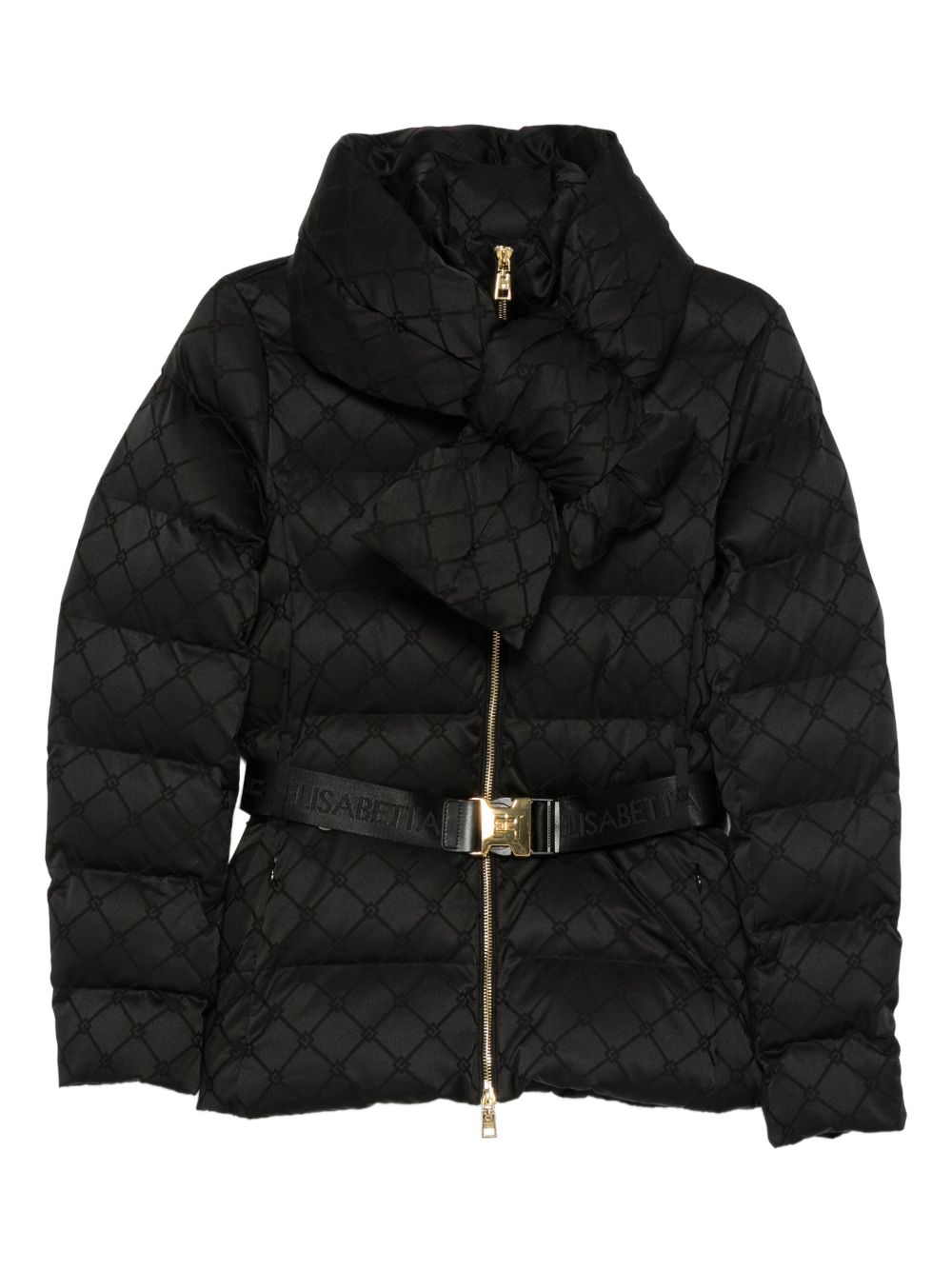 Elisabetta Franchi Quilted Short Down Jacket with Belt Black