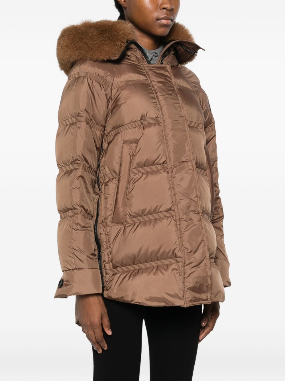 Peuterey Quilted Longline Hooded Puffer Coat Brown Brown
