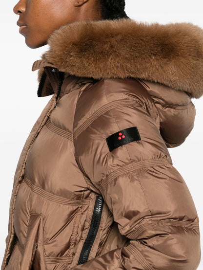 Peuterey Quilted Longline Hooded Puffer Coat Brown Brown