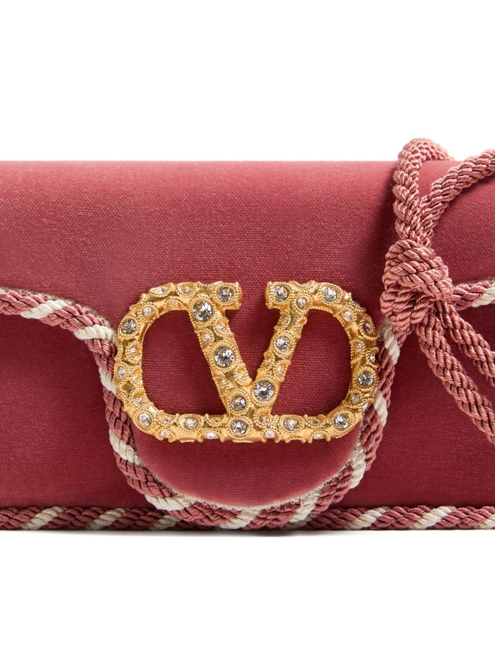 Valentino Garavani Velvet Clutch with Braided Trim and VLogo Jewel Clasp Pink