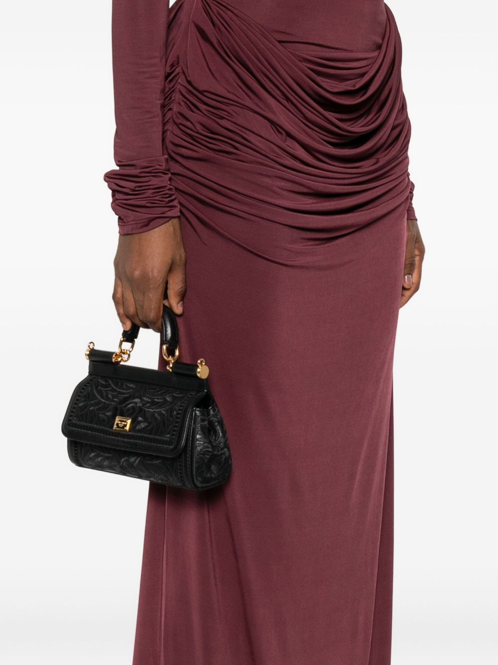 Dolce &amp; Gabbana Sicily Small Floral-Embroidered Handbag Black