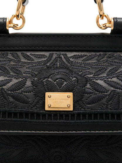 Dolce &amp; Gabbana Sicily Small Floral-Embroidered Handbag Black
