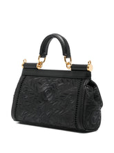 Dolce & Gabbana Sicily Small Floral-Embroidered Handbag Black
