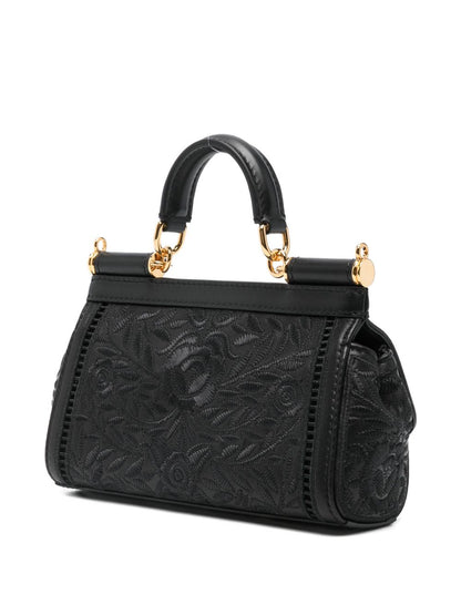 Dolce &amp; Gabbana Sicily Small Floral-Embroidered Handbag Black