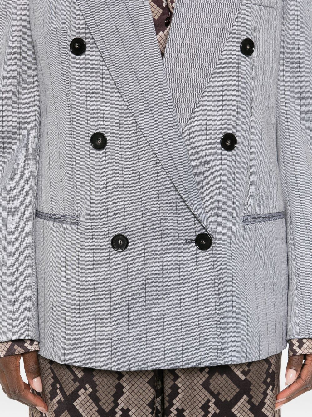 Stella McCartney Double-Breasted Pinstripe Wool Jacket Grey