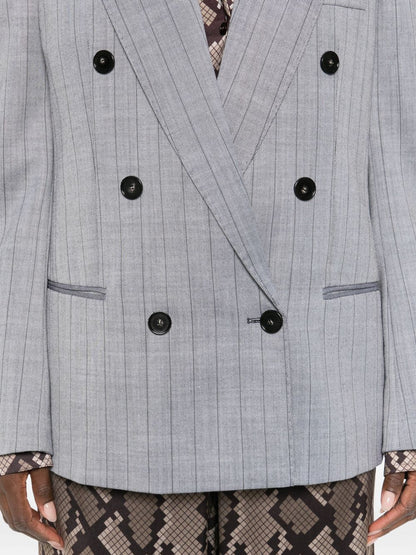Stella McCartney Double-Breasted Pinstripe Wool Jacket Grey