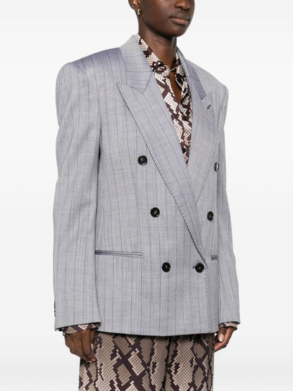 Stella McCartney Double-Breasted Pinstripe Wool Jacket Grey