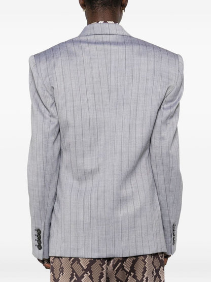 Stella McCartney Double-Breasted Pinstripe Wool Jacket Grey