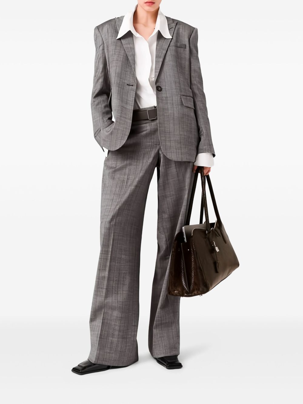 Stella McCartney Wide-Leg Checked Wool Trousers Grey