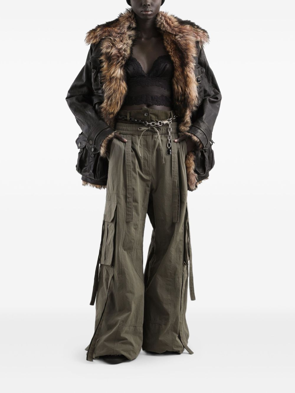 Dolce &amp; Gabbana Green Cotton Blend Cargo Trousers with Drawstring Waistband Green