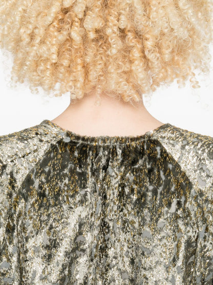 Forte Forte Metallic Silver-Effect Crossed V-Neck Shirt Grey