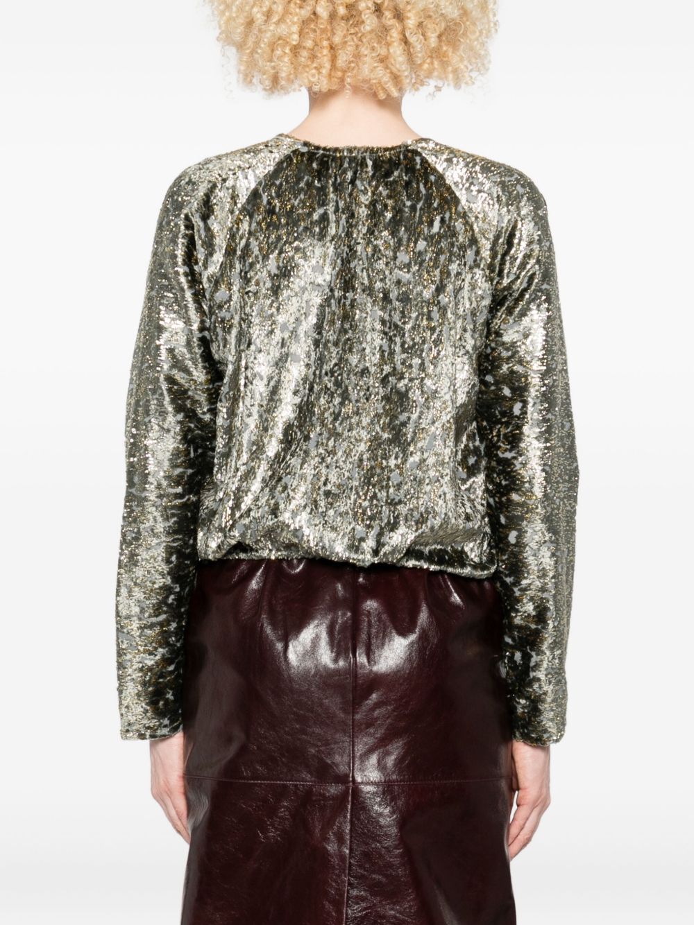 Forte Forte Metallic Silver-Effect Crossed V-Neck Shirt Grey