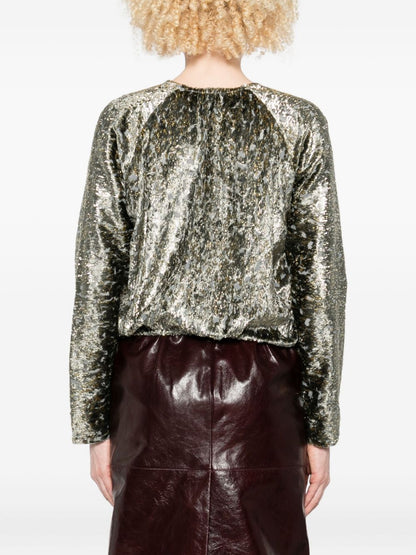 Forte Forte Metallic Silver-Effect Crossed V-Neck Shirt Grey