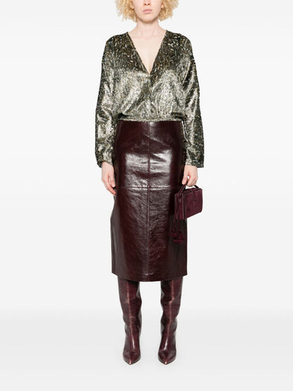 Forte Forte Metallic Silver-Effect Crossed V-Neck Shirt Grey