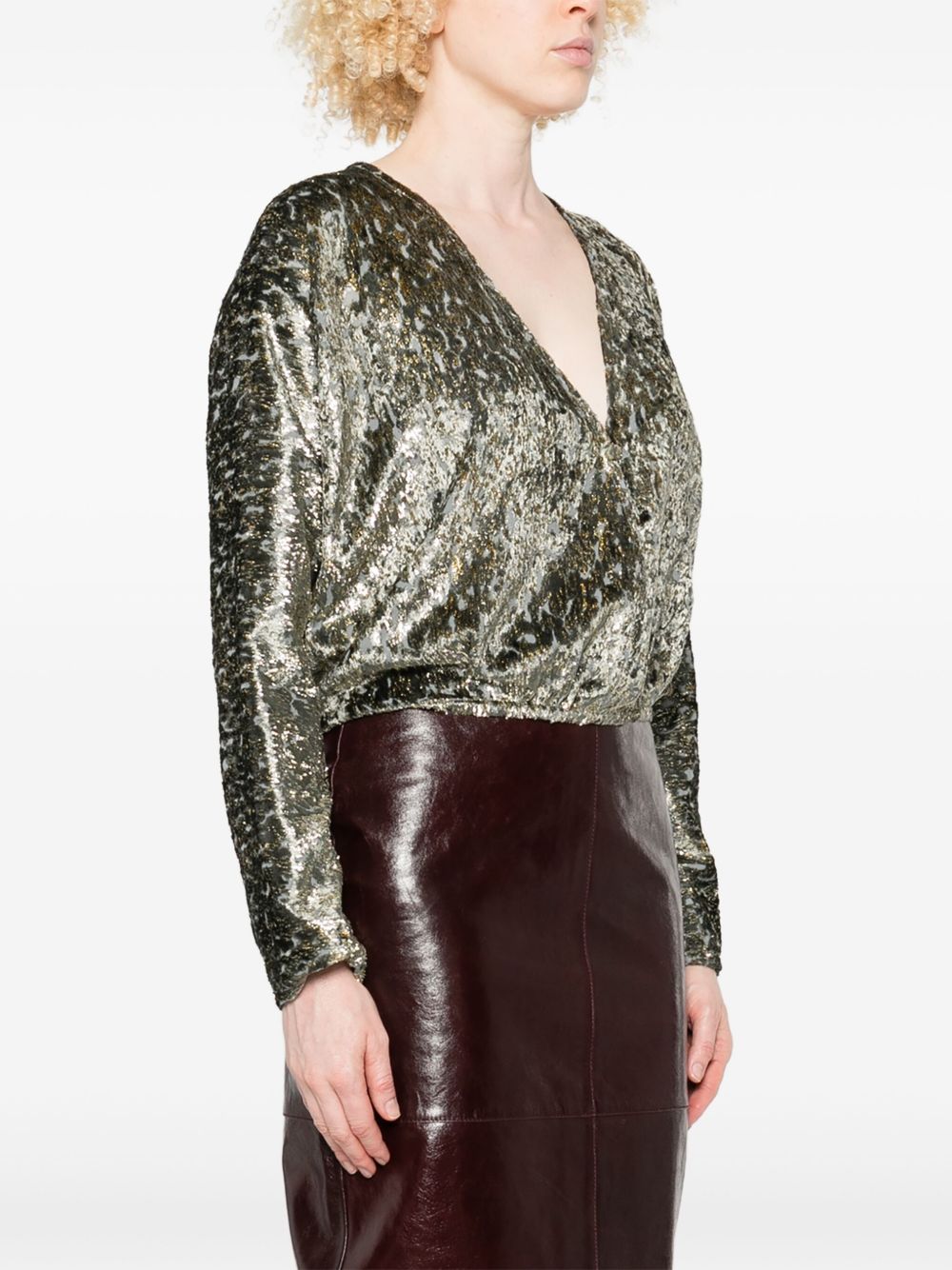 Forte Forte Metallic Silver-Effect Crossed V-Neck Shirt Grey