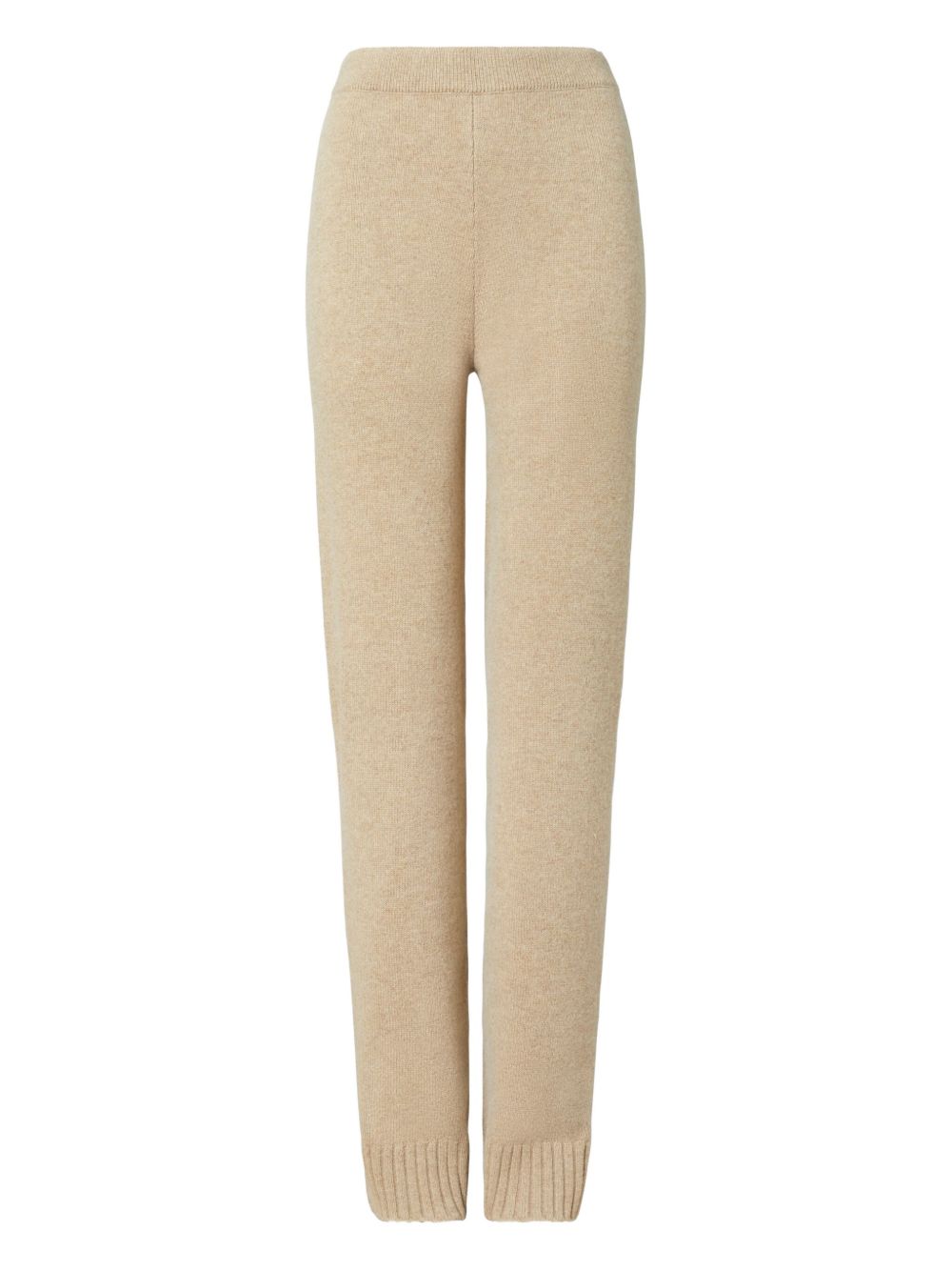 Tory Burch Melange Oatmeal Wool Side-Slit Knitted Trousers Beige