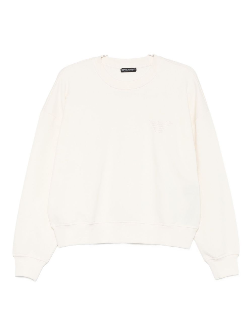 Emporio Armani Ivory Cotton-Blend Crewneck Sweater Ivory