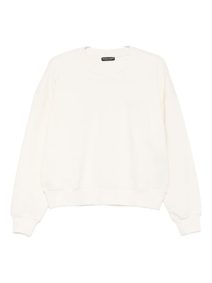 Emporio Armani Ivory Cotton-Blend Crewneck Sweater Ivory