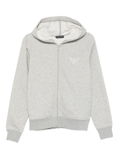 Emporio Armani Grey Cotton-Blend Sweater with Signature Logo Grey